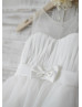 Navy Blue\Ivory  Chiffon Tulle Knee Length Flower Girl Dress